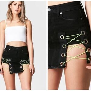 Carmar Black Lace Top Neon Skirt Black Lace Up Mini Preppy Womens Size 25